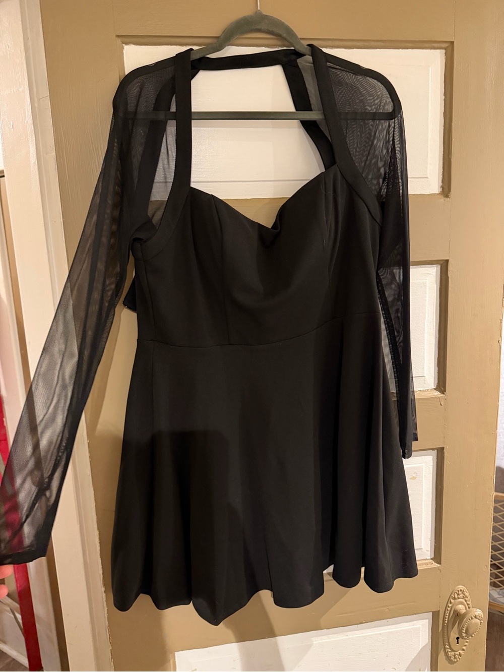 City Studio Black Halter Mini Dress with Sheer Sleeves
